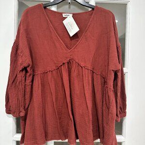NWT! Long Sleeve Gauze Cotton Blouse SzL